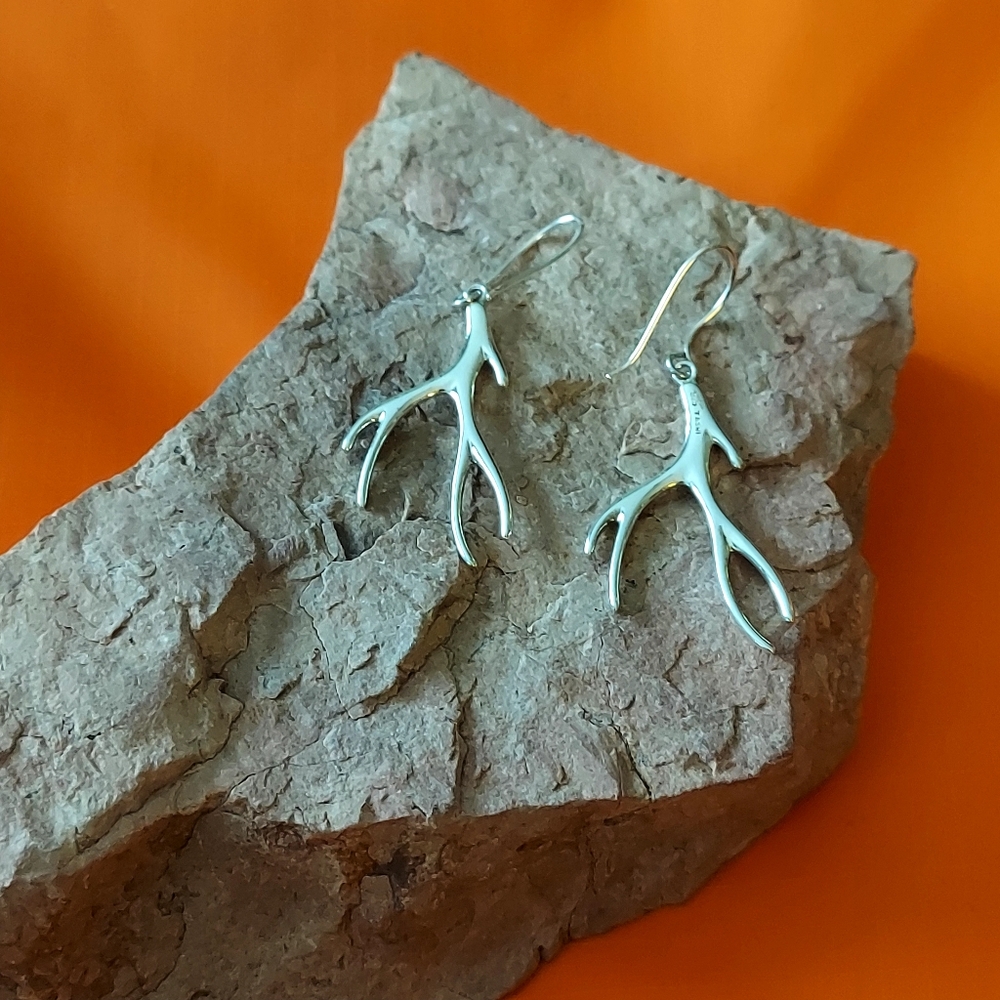 Elegant Sterling Silver Antler Earrings - Picture 2 of 12
